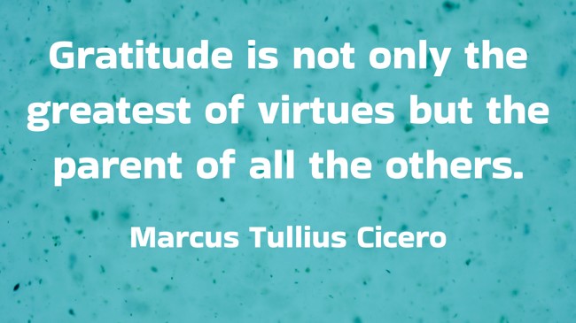 Gratitude is not only the greatest of virtues but the parent of all the others. - Marcus Tullius Cicero