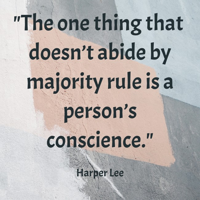 The one thing that doesn’t abide by majority rule is a person’s conscience. - Harper Lee