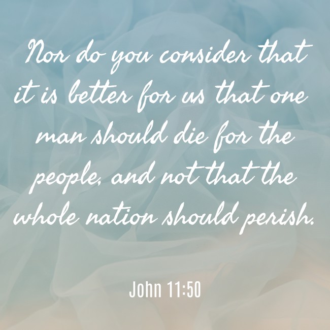 Nor do you consider that it is better for us that one man should die for the people, and not that the whole nation should perish. - John 11:50