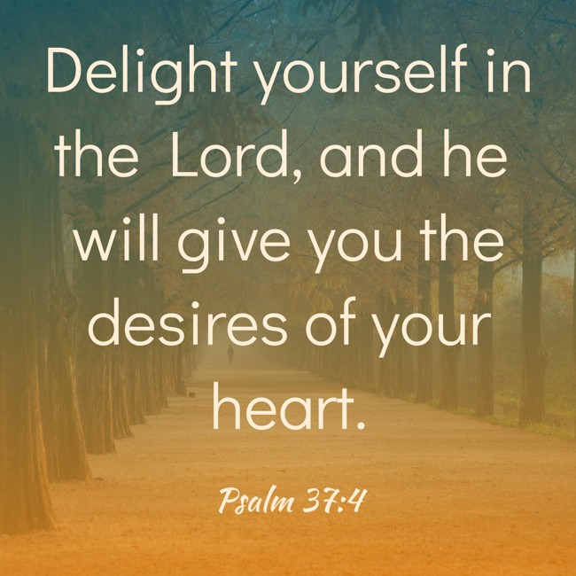 Delight yourself in the Lord, and he will give you the desires of your heart. - Psalm 37:4