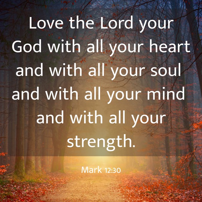 Love the Lord your God with all your heart and with all your soul and with all your mind and with all your strength. - Mark 12:30