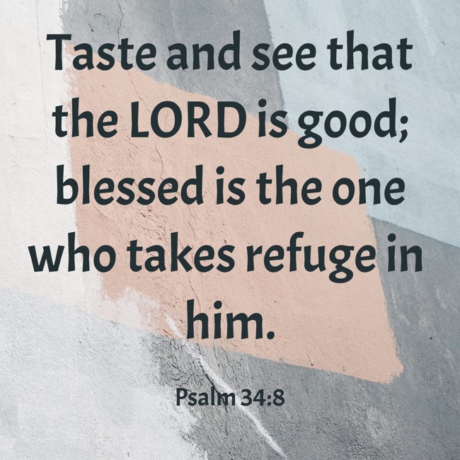 Taste and see that the LORD is good; blessed is the one who takes refuge in him. - Psalm 34:8