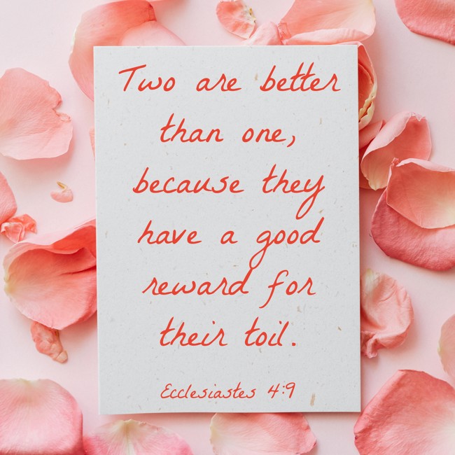 Two are better than one, because they have a good reward for their toil. - Ecclesiastes 4:9