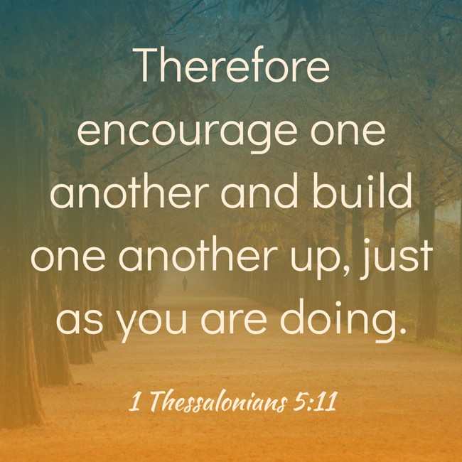Therefore encourage one another and build one another up, just as you are doing. - 1 Thessalonians 5:11