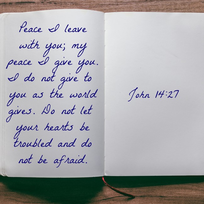Peace I leave with you; my peace I give you. I do not give to you as the world gives. Do not let your hearts be troubled and do not be afraid. - John 14:27