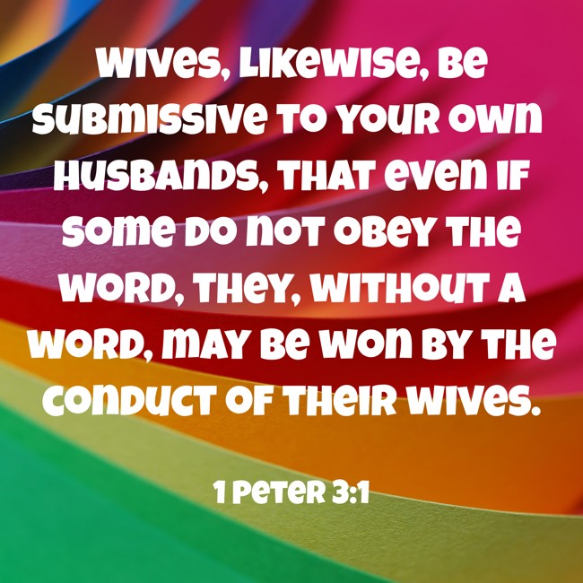  Wives, likewise, be submissive to your own husbands, that even if some do not obey the word, they, without a word, may be won by the conduct of their wives.   - 1 Peter 3:1 