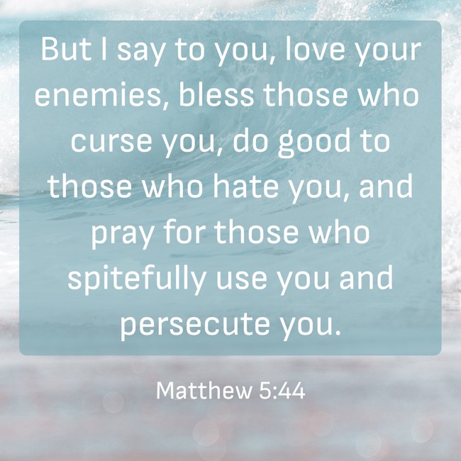 But I say to you, love your enemies, bless those who curse you, do good to those who hate you, and pray for those who spitefully use you and persecute you. - Matthew 5:44