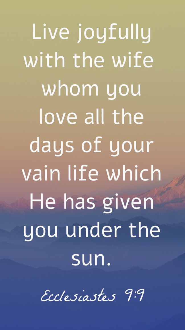  Live joyfully with the wife whom you love all the days of your vain life which He has given you under the sun.   - Ecclesiastes 9:9 