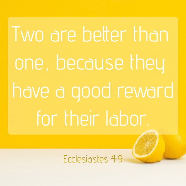  Two are better than one, because they have a good reward for their labor.   - Ecclesiastes 4:9 