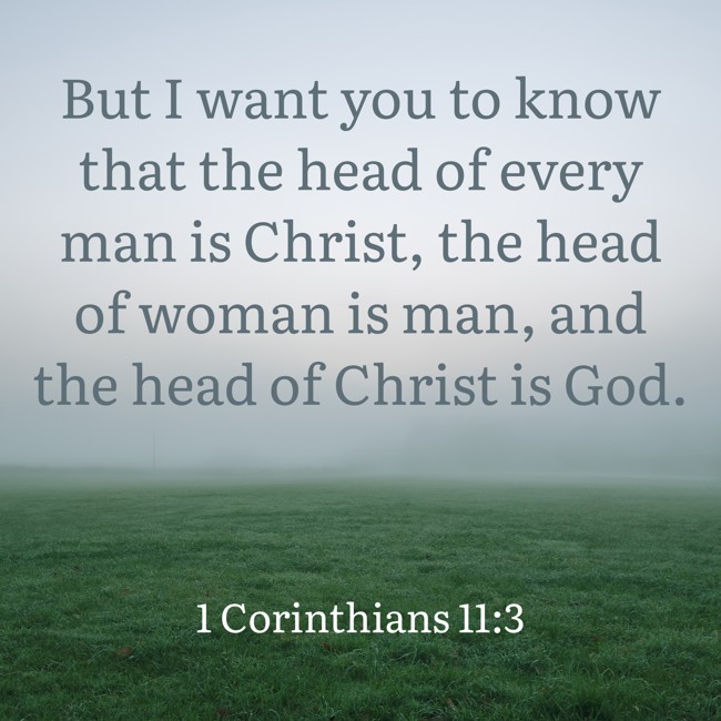  But I want you to know that the head of every man is Christ, the head of woman is man, and the head of Christ is God.   - 1 Corinthians 11:3 