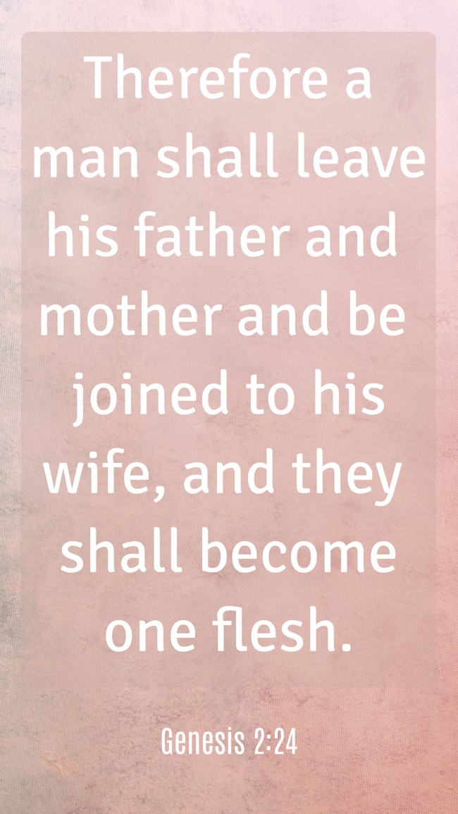  Therefore a man shall leave his father and mother and be joined to his wife, and they shall become one flesh.   - Genesis 2:24 