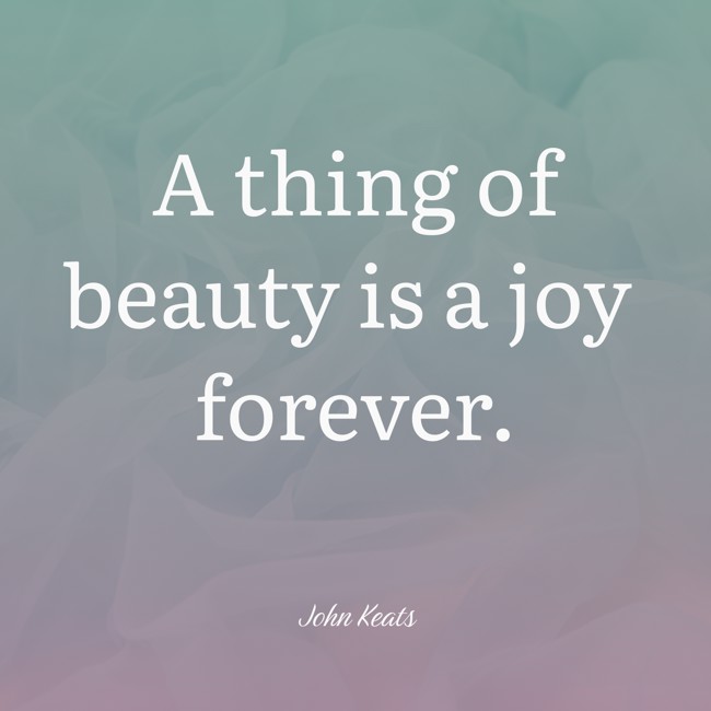  A thing of beauty is a joy forever.   - John Keats 