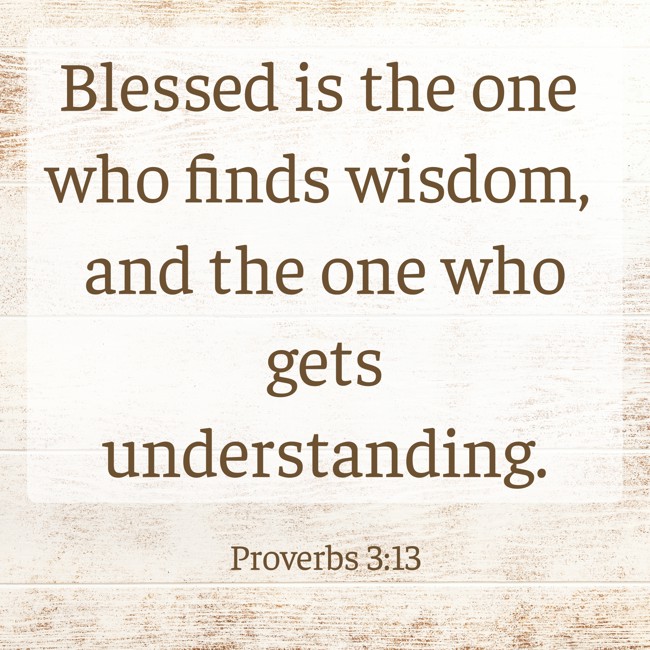  Blessed is the one who finds wisdom, and the one who gets understanding.   - Proverbs 3:13 