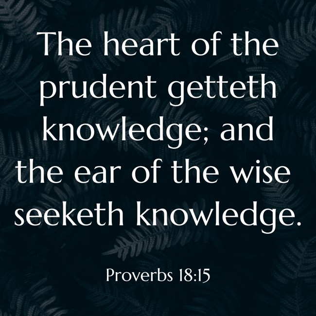 The heart of the prudent getteth knowledge; and the ear of the wise seeketh knowledge.   - Proverbs 18:15 