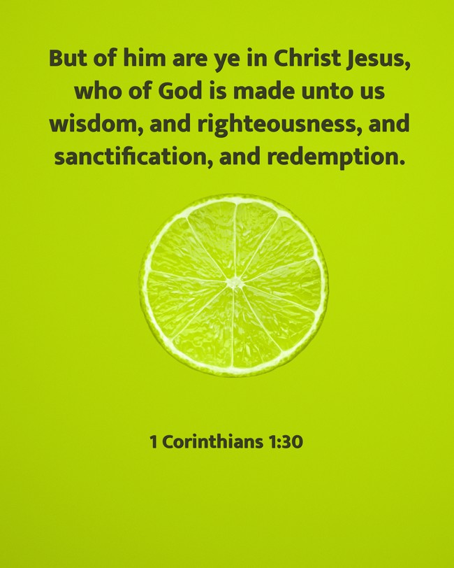  But of him are ye in Christ Jesus, who of God is made unto us wisdom, and righteousness, and sanctification, and redemption.   - 1 Corinthians 1:30 