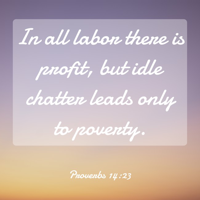 In all labor there is profit, but idle chatter leads only to poverty. - Proverbs 14:23