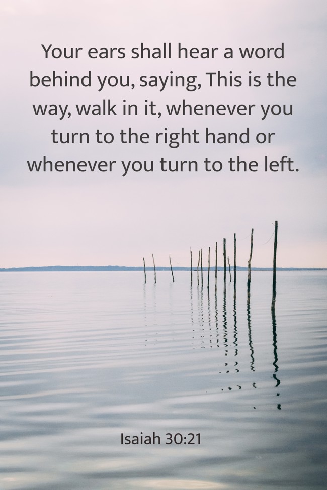 Your ears shall hear a word behind you, saying, This is the way, walk in it, whenever you turn to the right hand or whenever you turn to the left. - Isaiah 30:21
