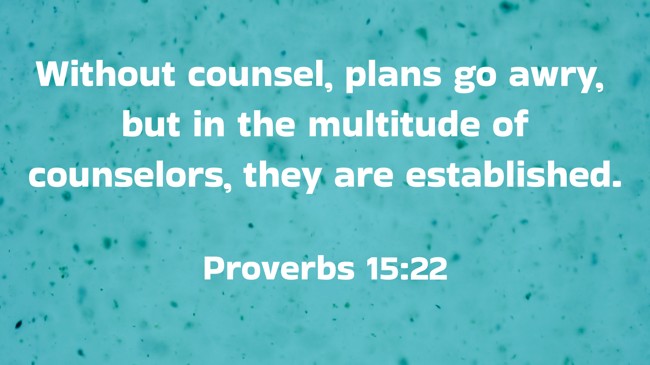 Without counsel, plans go awry, but in the multitude of counselors, they are established. - Proverbs 15:22