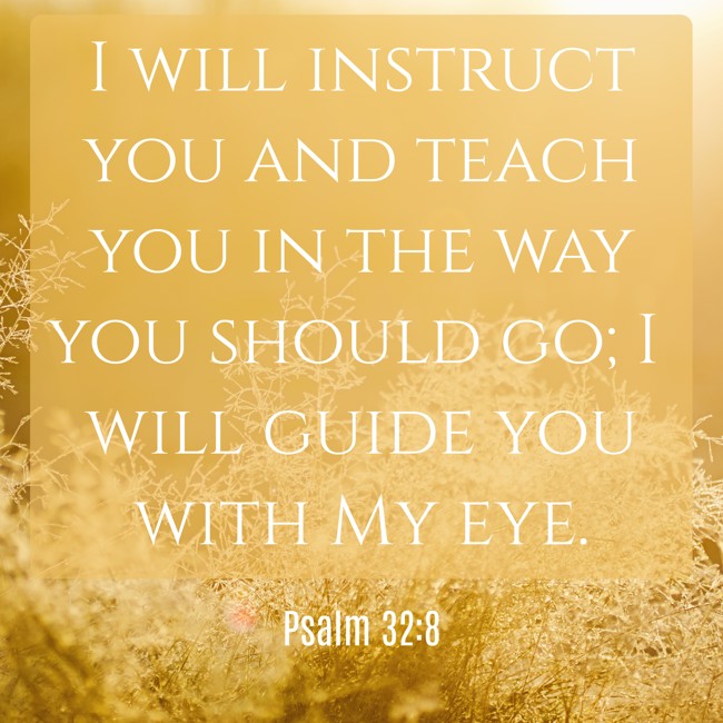 I will instruct you and teach you in the way you should go; I will guide you with My eye. - Psalm 32:8