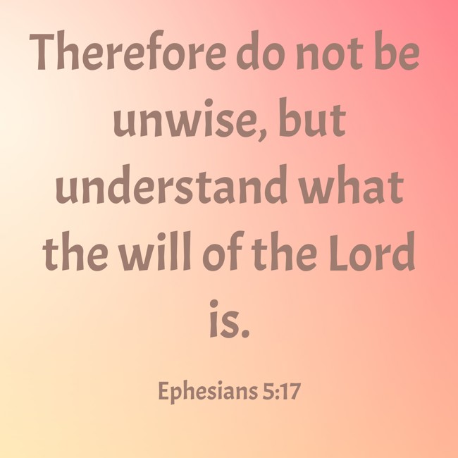 Therefore do not be unwise, but understand what the will of the Lord is. - Ephesians 5:17