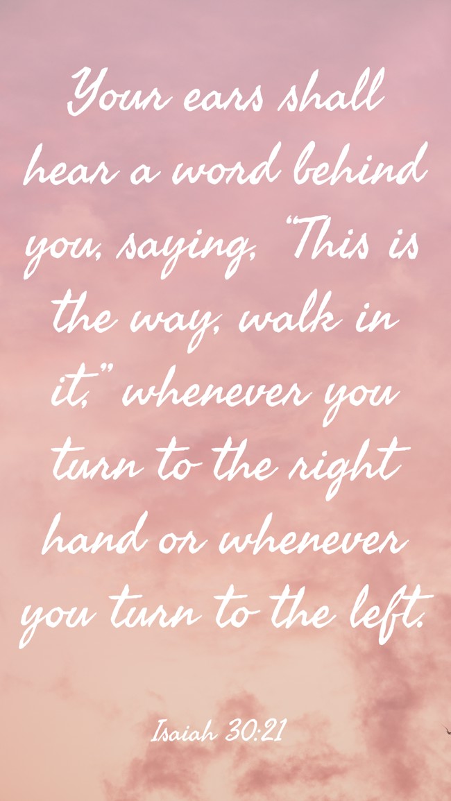Your ears shall hear a word behind you, saying, “This is the way, walk in it,” whenever you turn to the right hand or whenever you turn to the left. - Isaiah 30:21