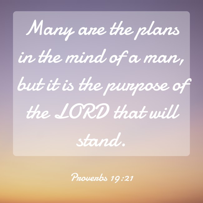 Many are the plans in the mind of a man, but it is the purpose of the LORD that will stand. - Proverbs 19:21