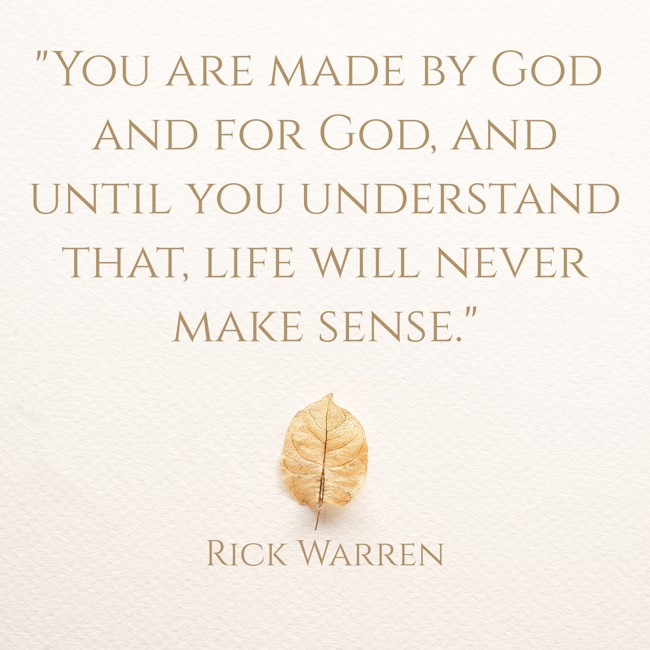 You are made by God and for God, and until you understand that, life will never make sense. - Rick Warren