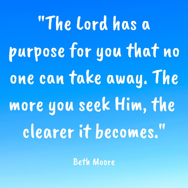 The Lord has a purpose for you that no one can take away. The more you seek Him, the clearer it becomes. - Beth Moore