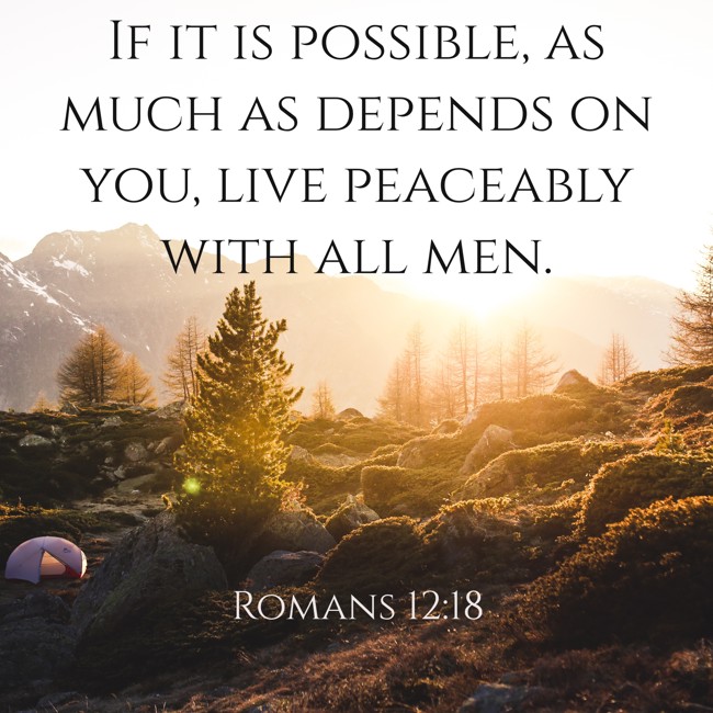 If it is possible, as much as depends on you, live peaceably with all men. - Romans 12:18