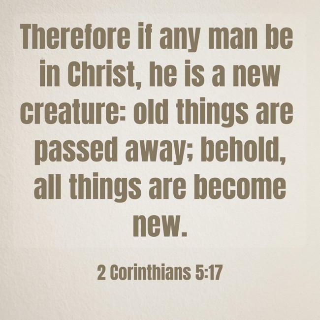  Therefore if any man be in Christ, he is a new creature: old things are passed away; behold, all things are become new.   - 2 Corinthians 5:17 