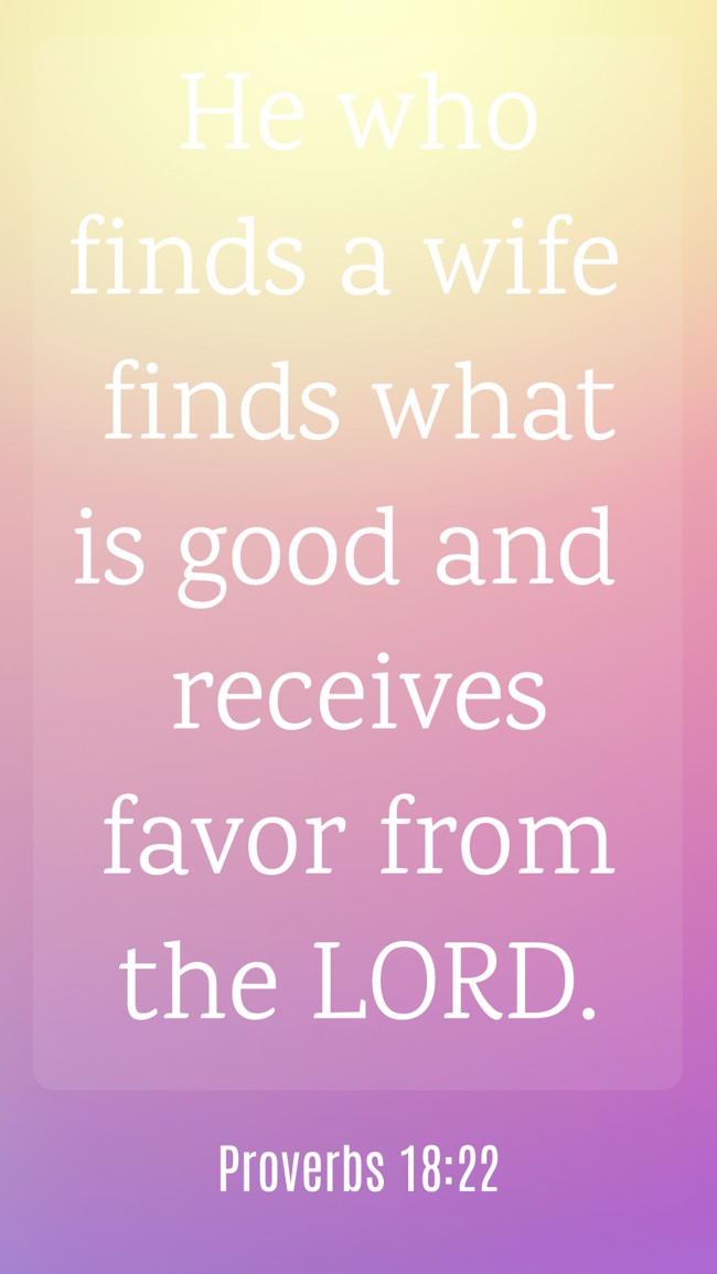 He who finds a wife finds what is good and receives favor from the LORD. - Proverbs 18:22