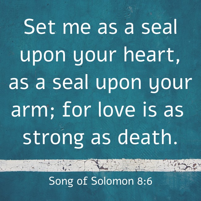 Set me as a seal upon your heart, as a seal upon your arm; for love is as strong as death. - Song of Solomon 8:6