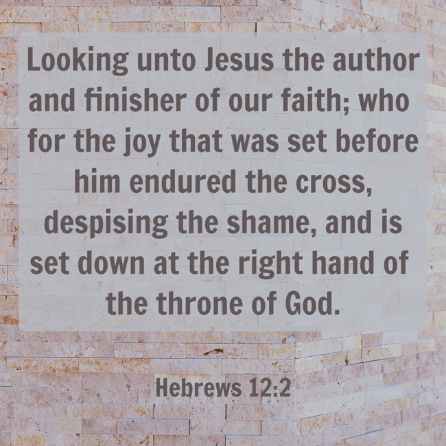  Looking unto Jesus the author and finisher of our faith; who for the joy that was set before him endured the cross, despising the shame, and is set down at the right hand of the throne of God.   - Hebrews 12:2 