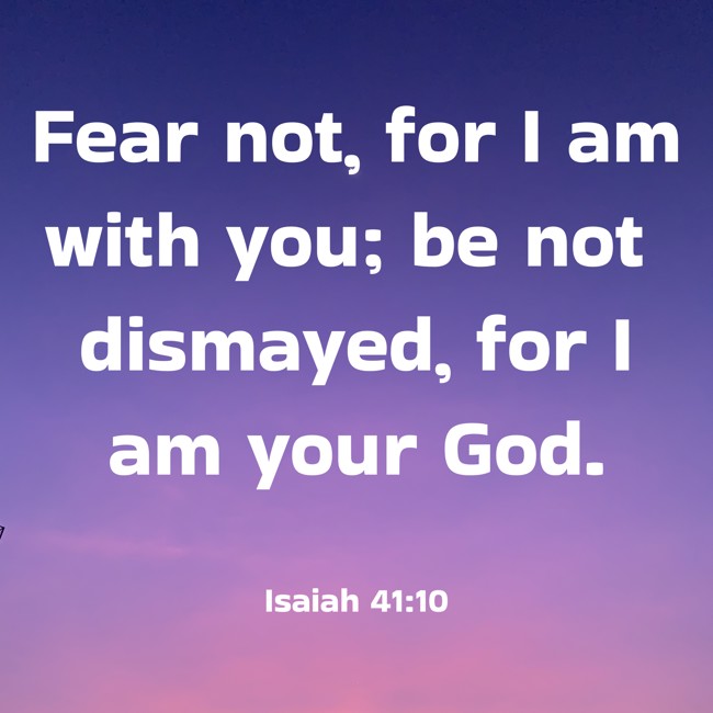 Fear not, for I am with you; be not dismayed, for I am your God. - Isaiah 41:10
