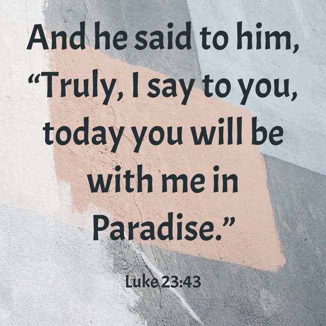 And he said to him, “Truly, I say to you, today you will be with me in Paradise.” - Luke 23:43