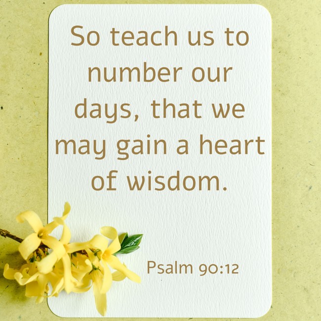 So teach us to number our days, that we may gain a heart of wisdom. - Psalm 90:12