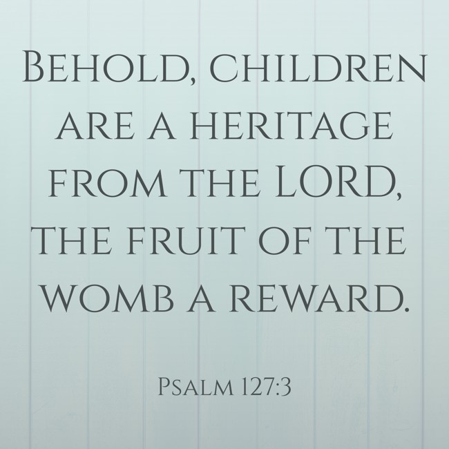 Behold, children are a heritage from the LORD, the fruit of the womb a reward. - Psalm 127:3