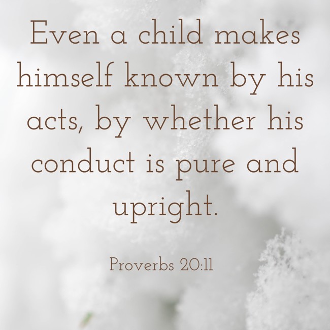Even a child makes himself known by his acts, by whether his conduct is pure and upright. - Proverbs 20:11