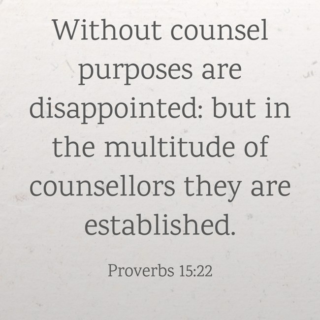 Without counsel purposes are disappointed: but in the multitude of counsellors they are established. - Proverbs 15:22
