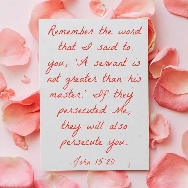 Remember the word that I said to you, 'A servant is not greater than his master.' If they persecuted Me, they will also persecute you. - John 15:20