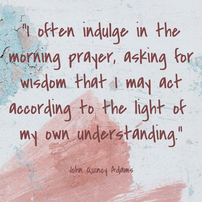 I often indulge in the morning prayer, asking for wisdom that I may act according to the light of my own understanding. - John Quincy Adams