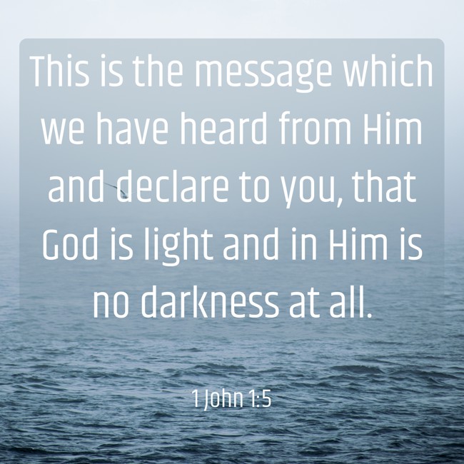 This is the message which we have heard from Him and declare to you, that God is light and in Him is no darkness at all. - 1 John 1:5