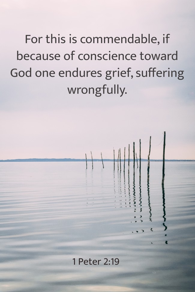 For this is commendable, if because of conscience toward God one endures grief, suffering wrongfully. - 1 Peter 2:19