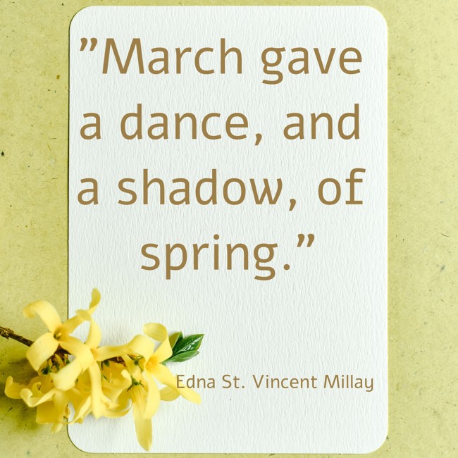 March gave a dance, and a shadow, of spring. - Edna St. Vincent Millay
