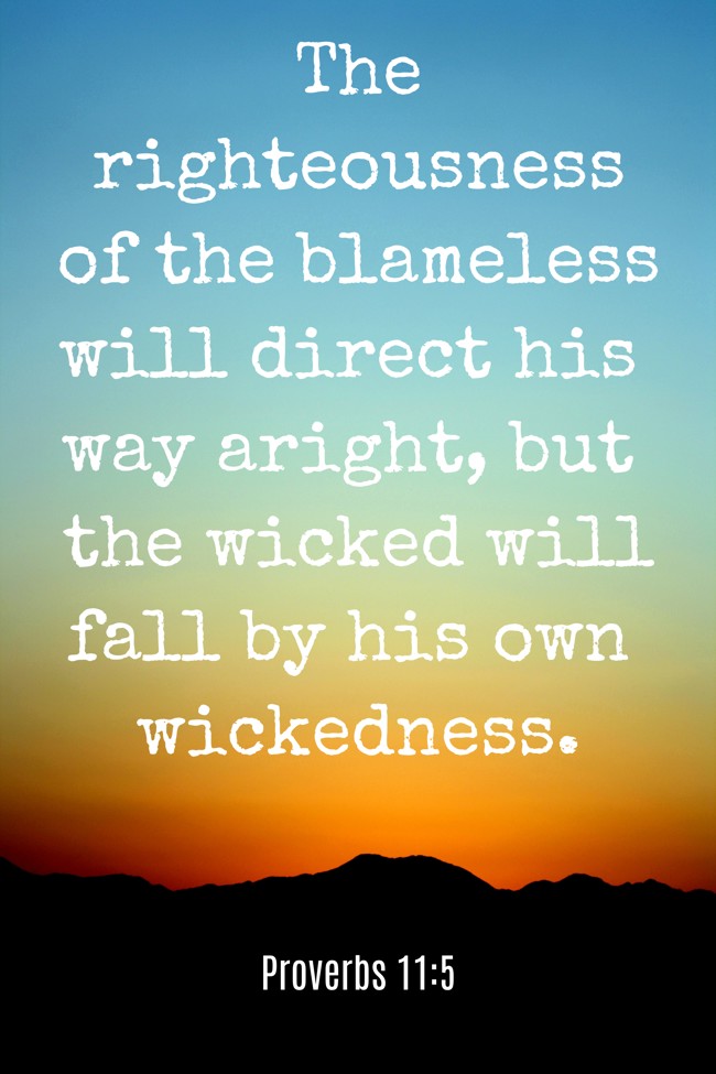 The righteousness of the blameless will direct his way aright, but the wicked will fall by his own wickedness. - Proverbs 11:5