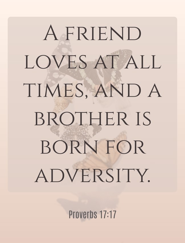 A friend loves at all times, and a brother is born for adversity. - Proverbs 17:17