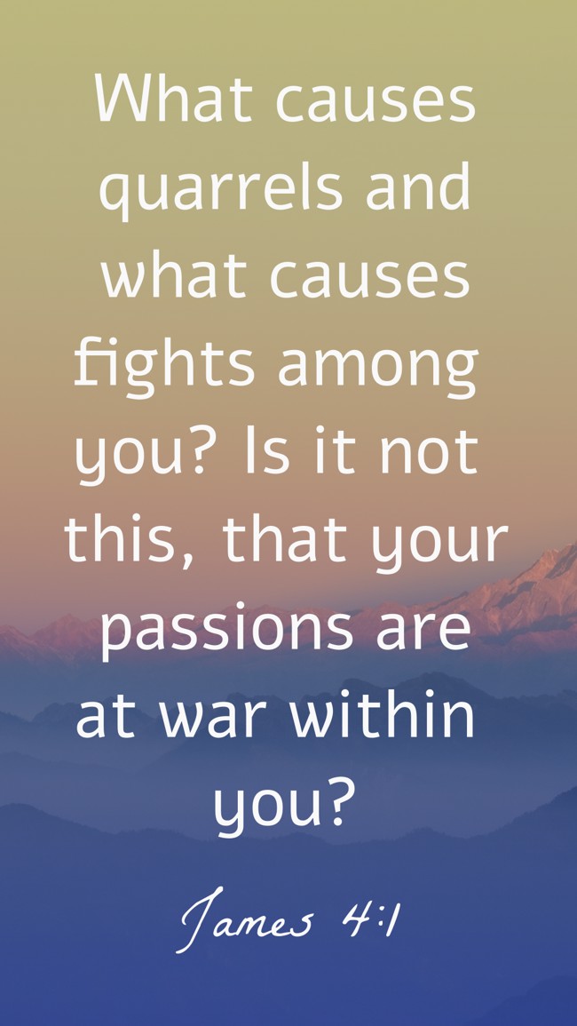 What causes quarrels and what causes fights among you? Is it not this, that your passions are at war within you? - James 4:1