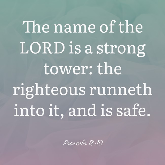 The name of the LORD is a strong tower: the righteous runneth into it, and is safe. - Proverbs 18:10