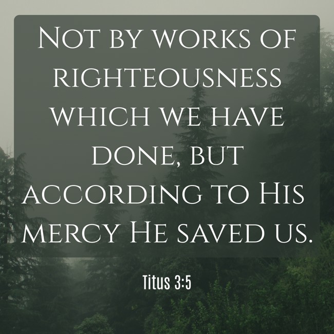Not by works of righteousness which we have done, but according to His mercy He saved us. - Titus 3:5