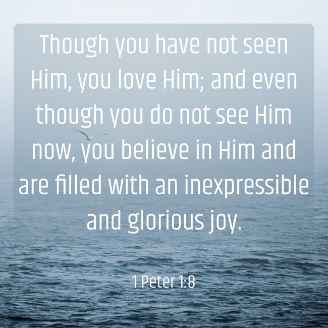Though you have not seen Him, you love Him; and even though you do not see Him now, you believe in Him and are filled with an inexpressible and glorious joy. - 1 Peter 1:8